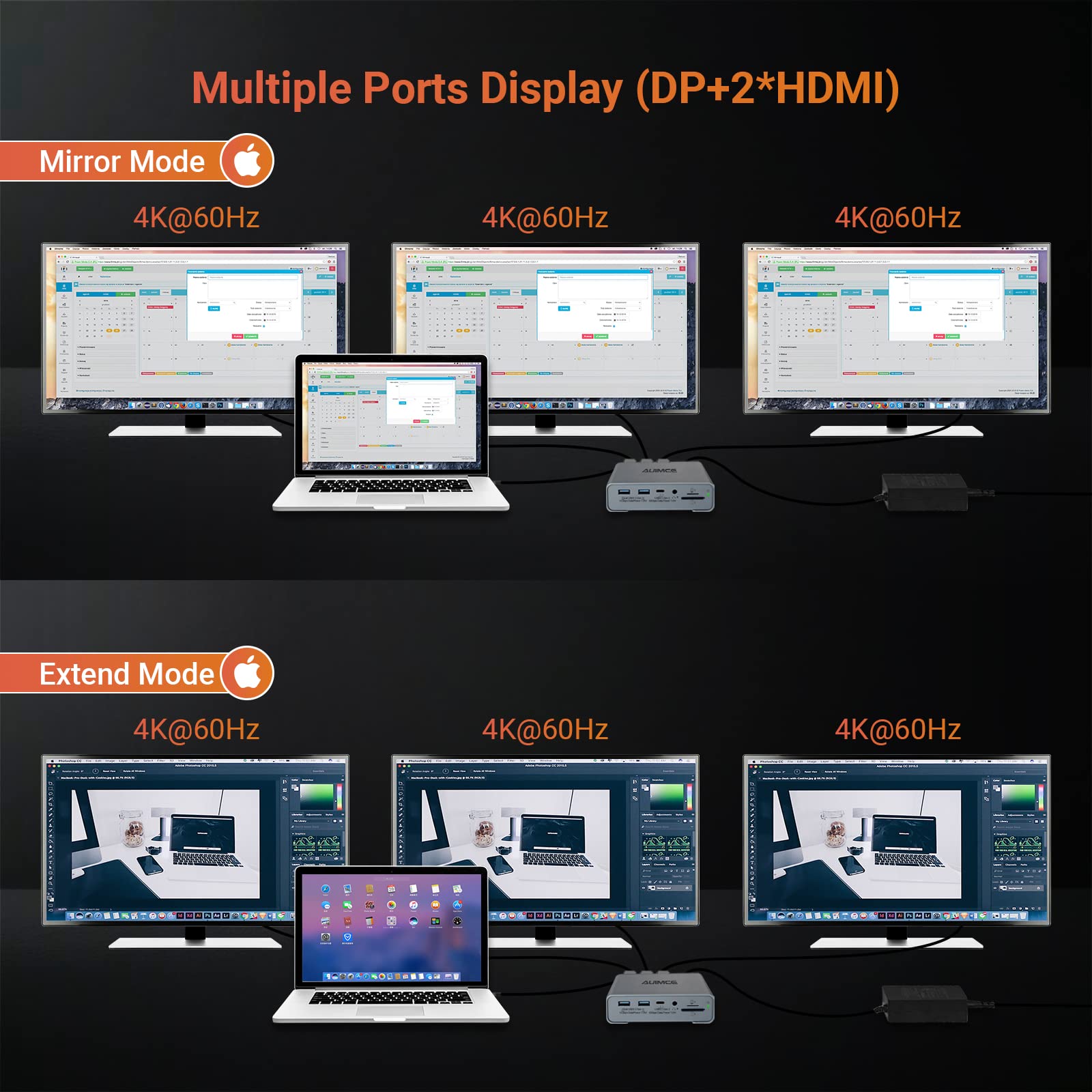 USB C Docking Station Dual Monitor 2 HDMI with Power Supply for Dell/HP/Lenovo/Surface Laptops,16 in 1 Laptop Docking Station with 4k/60Hz Displayport, Ethernet, SD/TF,8 USB C/A Ports