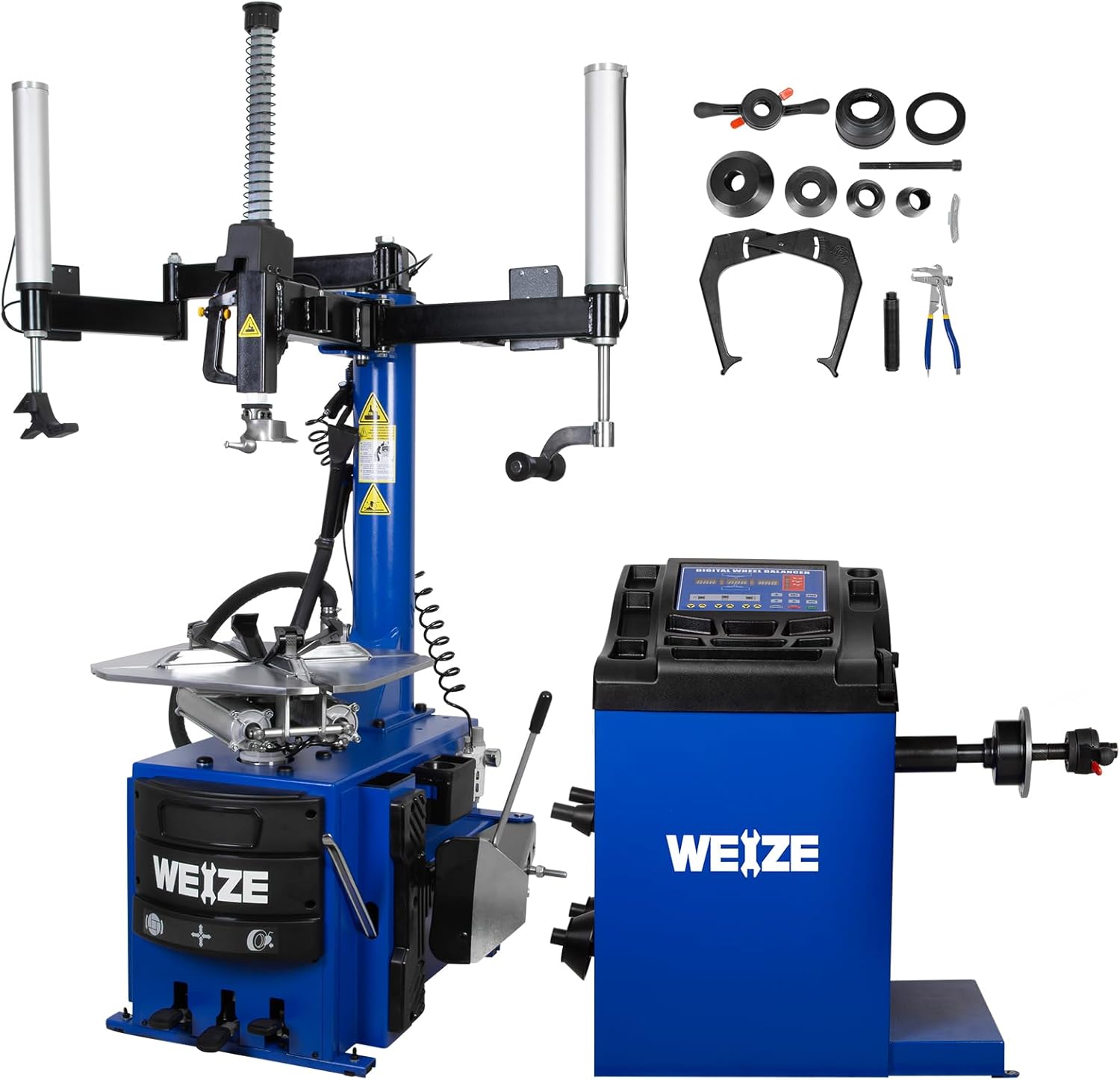 WEIZE 110V 2.0 HP Tire Changer and Wheel Balancer Combo,10''-24'' Rim Air Bead Blaster Tire Changer Machine with Dual Assist Arms, for Tire Changing, Tire Mounting and Balancing