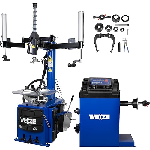 WEIZE 110V 2.0 HP Tire Changer and Wheel Balancer Combo,10''-24'' Rim Air Bead Blaster Tire Changer Machine with Dual Assist Arms, for Tire Changing, Tire Mounting and Balancing