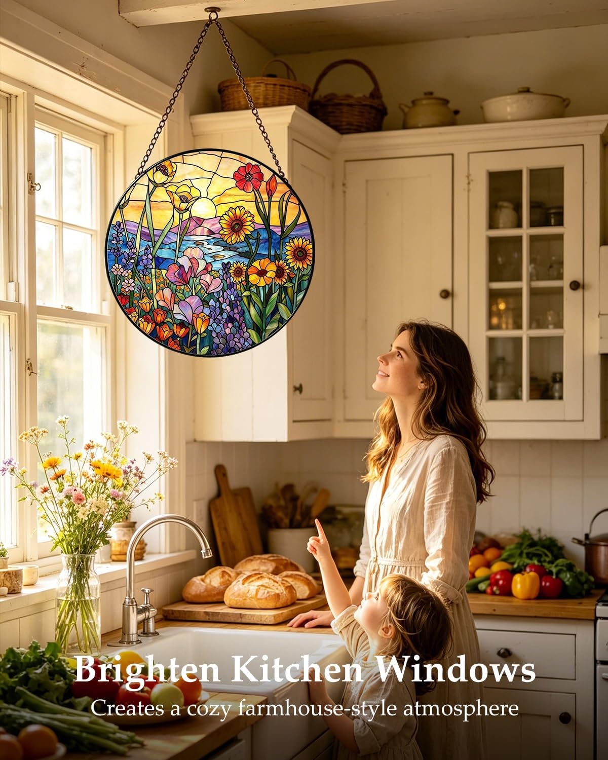 Wildflowers Stained Glass Window Hanging Suncatcher Gift for Women 7.8" image 4