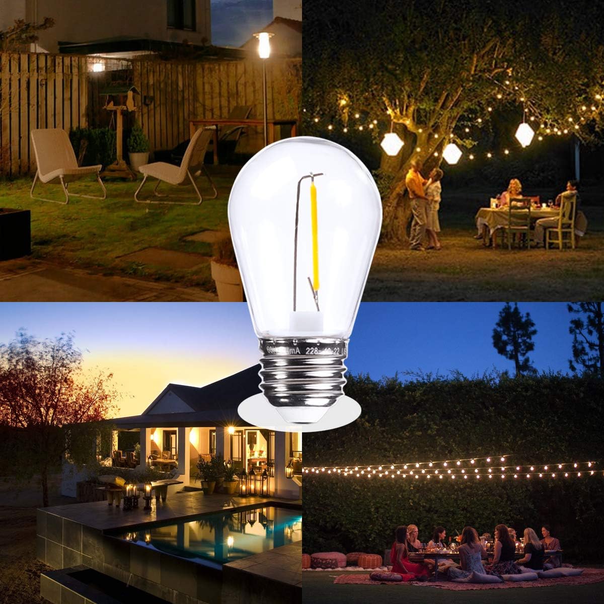 Jslinter LED Light Bulbs 25-Pack, Outdoor Waterproof Shatterproof String Light S14 Replacement Bulbs with E26 Base, 1W 120V, 2700K Warm White Ac 110-130V - - 