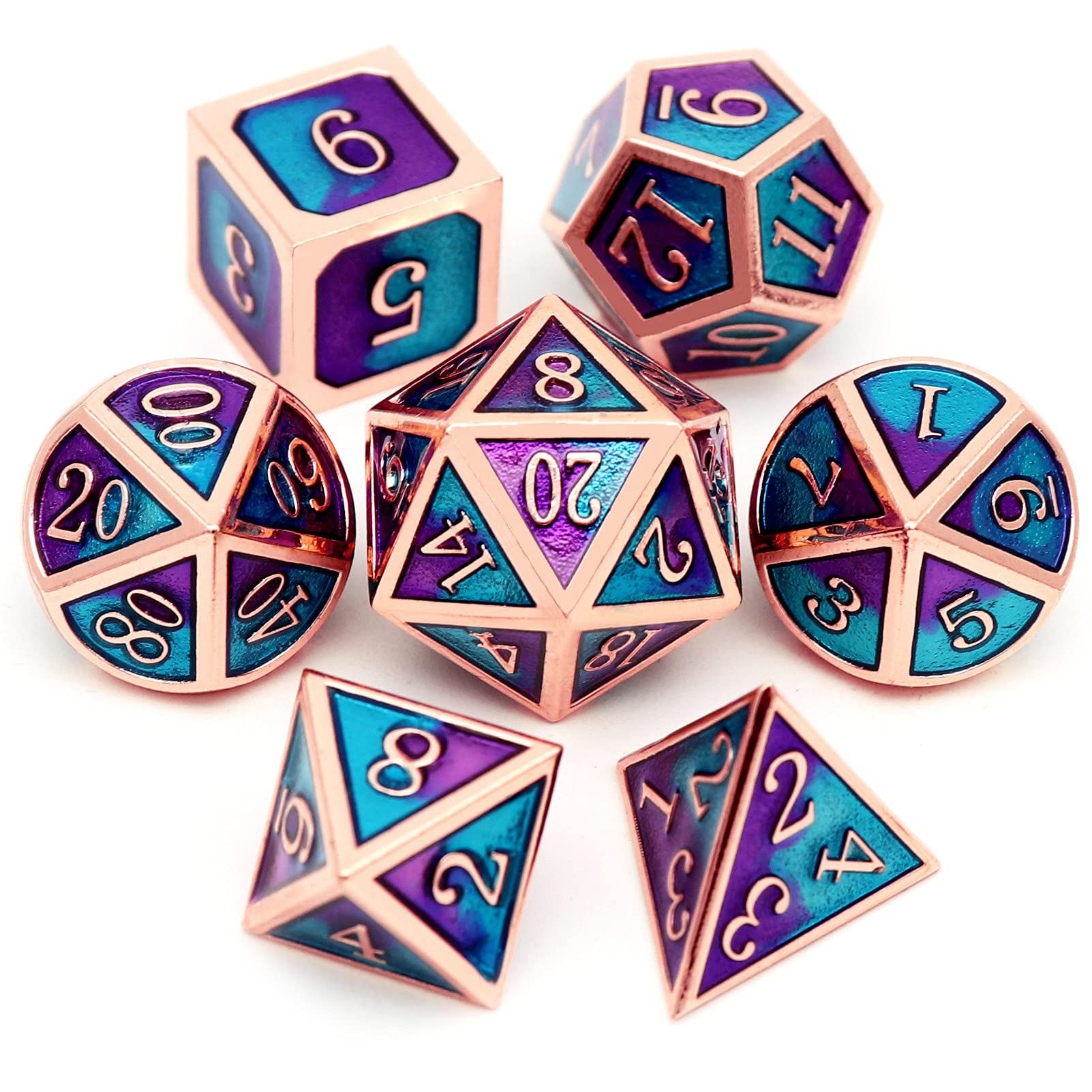 Haxtec Metal DND Dice Set D&D Gifts 7PCS Copper Blue Teal Purple Polyhedral RPG Dice D20 D12 D10 D8 D6 D4 Compatible with Dungeons and Dragons TTRPG Games-Mermaid