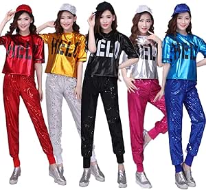 Amazon.co.jp: Dance Costume, Women's, Sequin, Short Sleeve Top, Shot