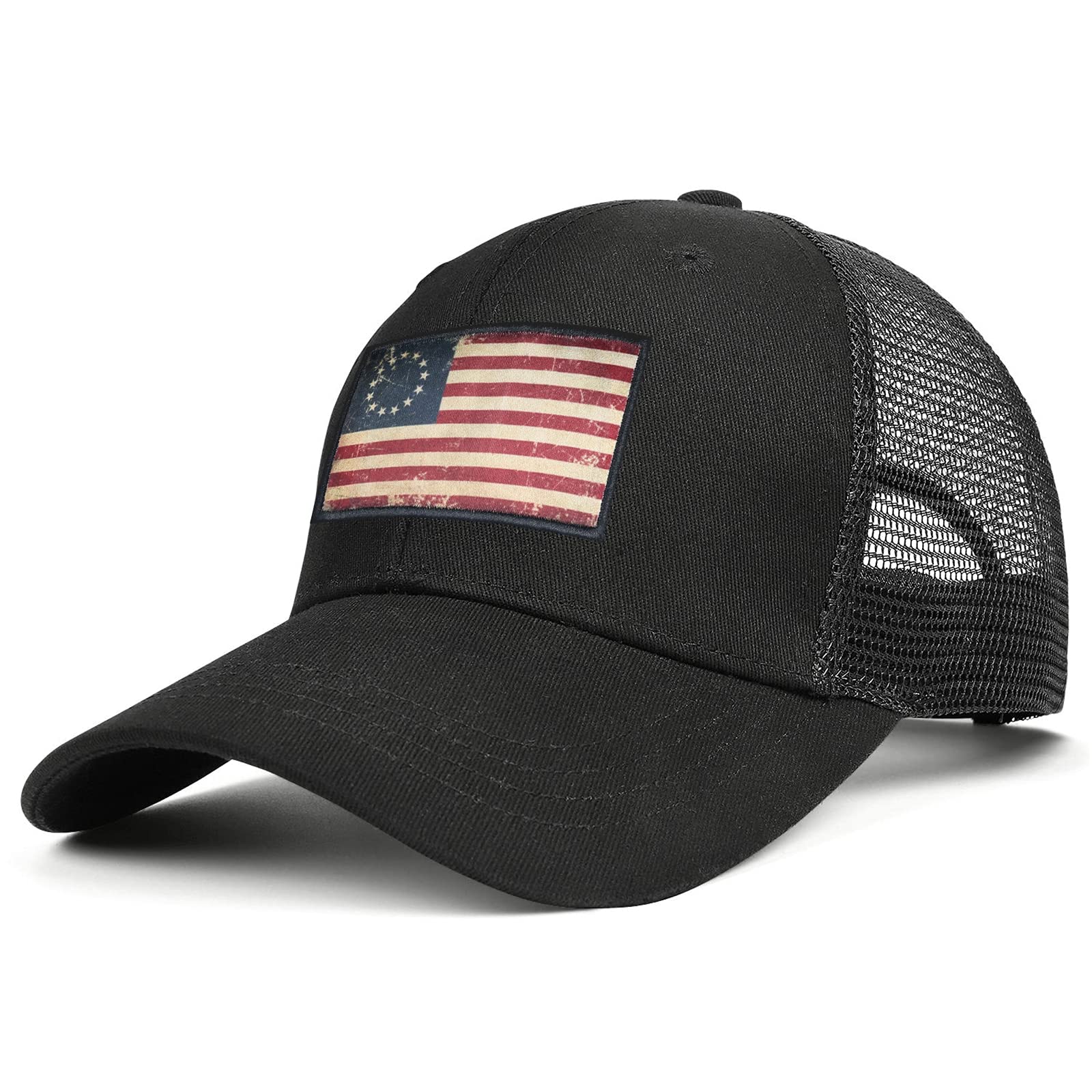 Thy ThouAmerican Fish Flag Trucker Hats for Men Fishing Hat Adjustable Mesh Embroidered Baseball Cap for Mens Gift