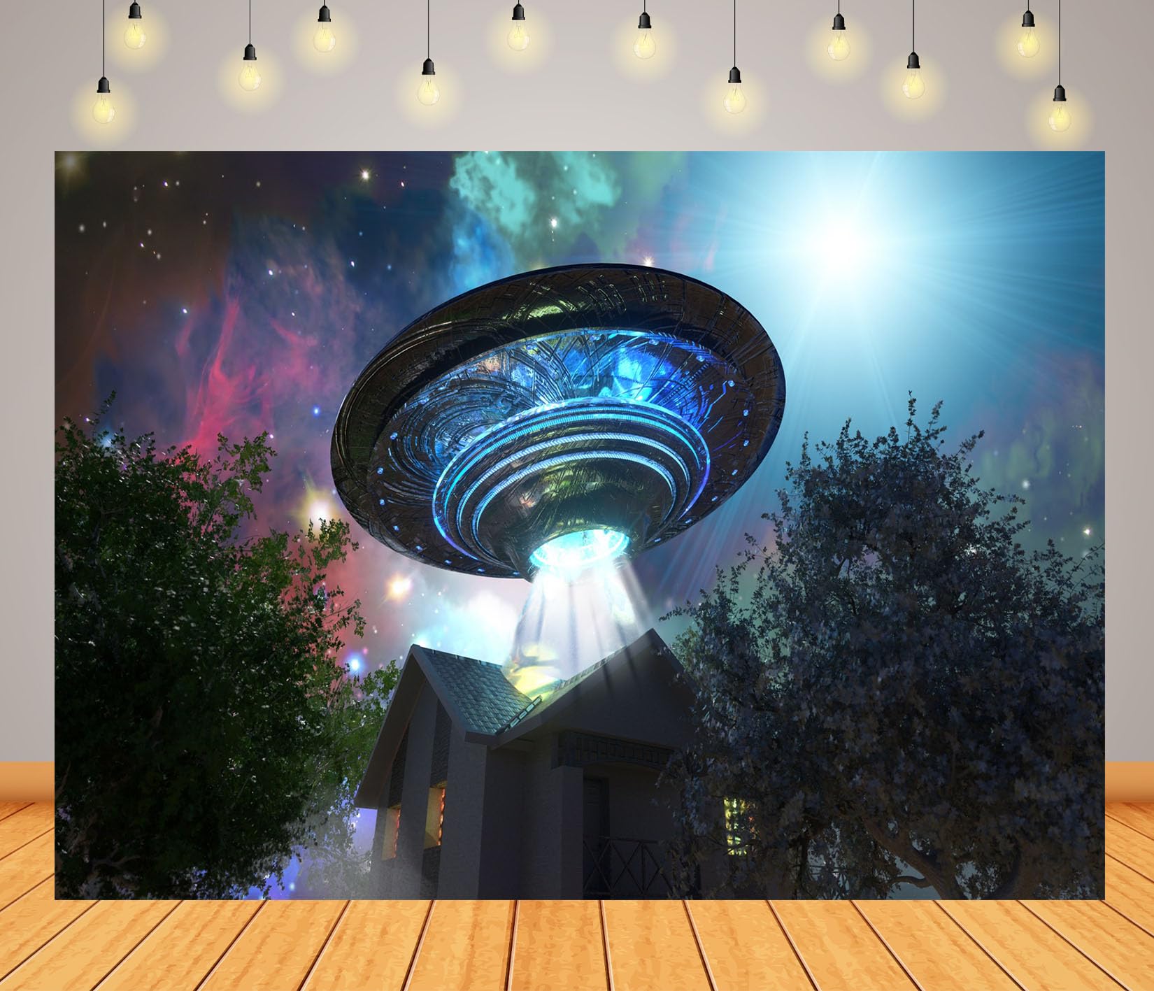 12x10FT (3.6x3m) UFO Sopra Casa Di Campagna Sfondo Fotografico