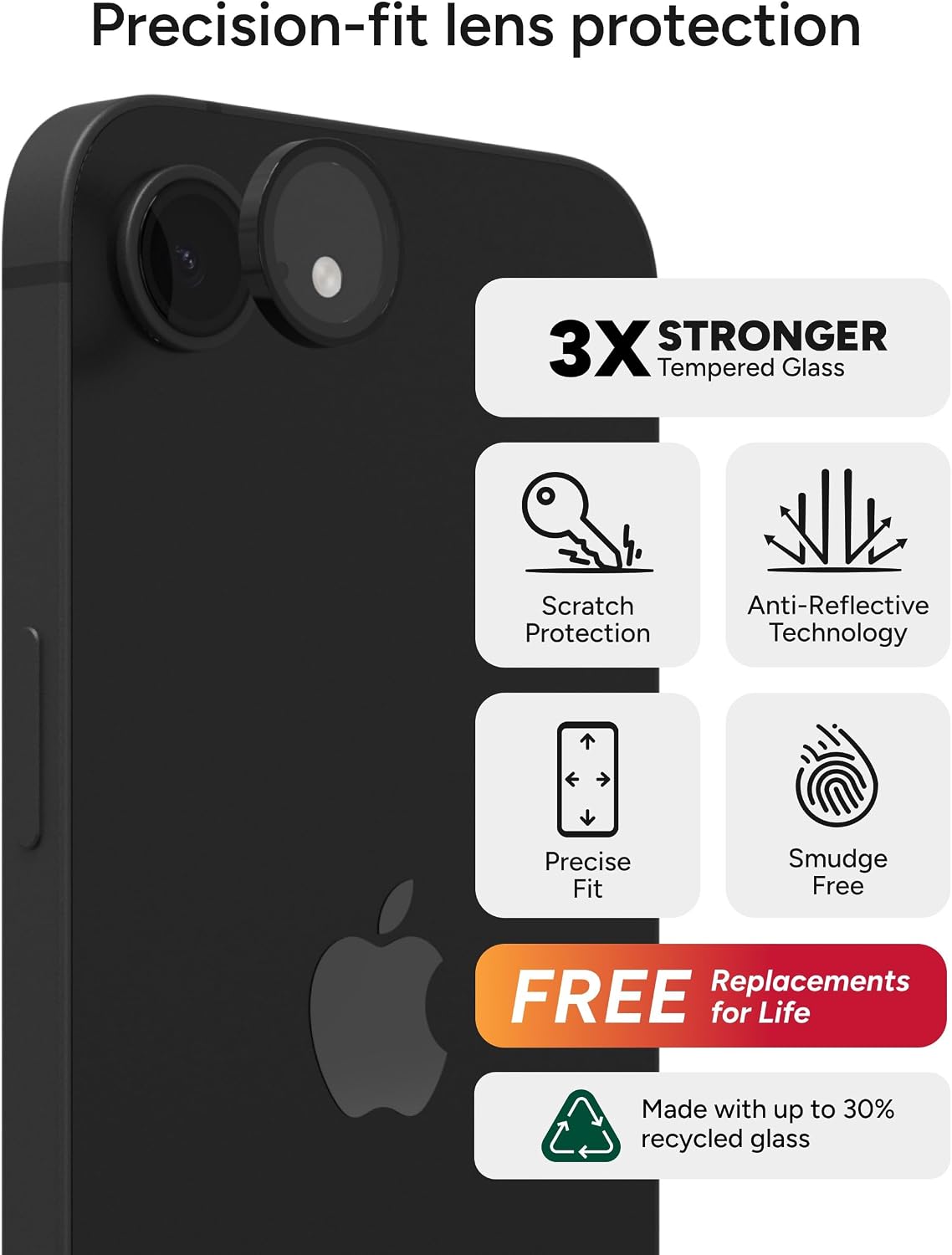 ZAGG Glass Elite Anti-Reflective Camera Lens Protector for iPhone 17e/ 16e – Anti-Glare Technology, Maximum Impact & Scratch Resistance, Smudge-Free Surface, Recycled Materials