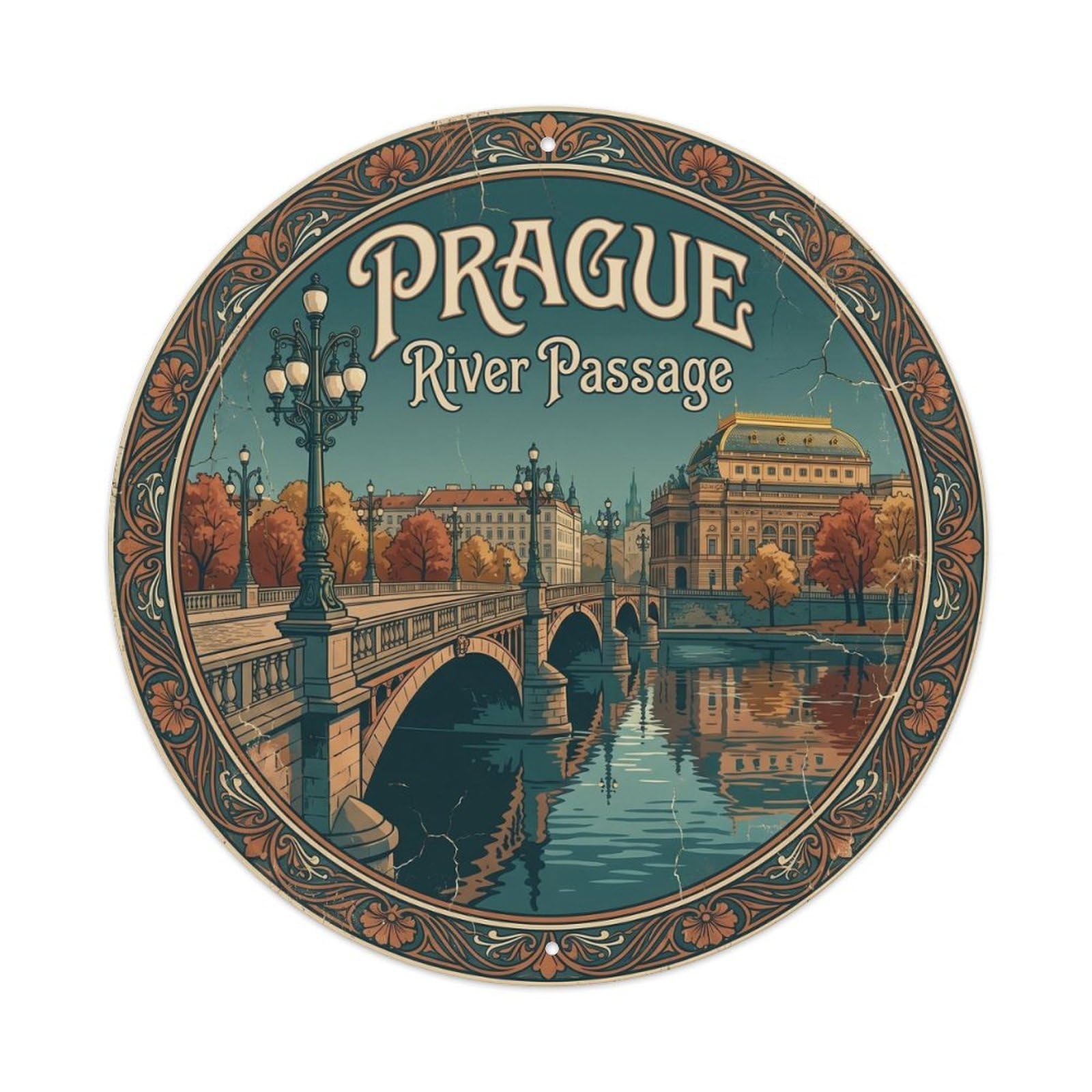 Vintage Travel Prague River Passage Metal Tin Sign