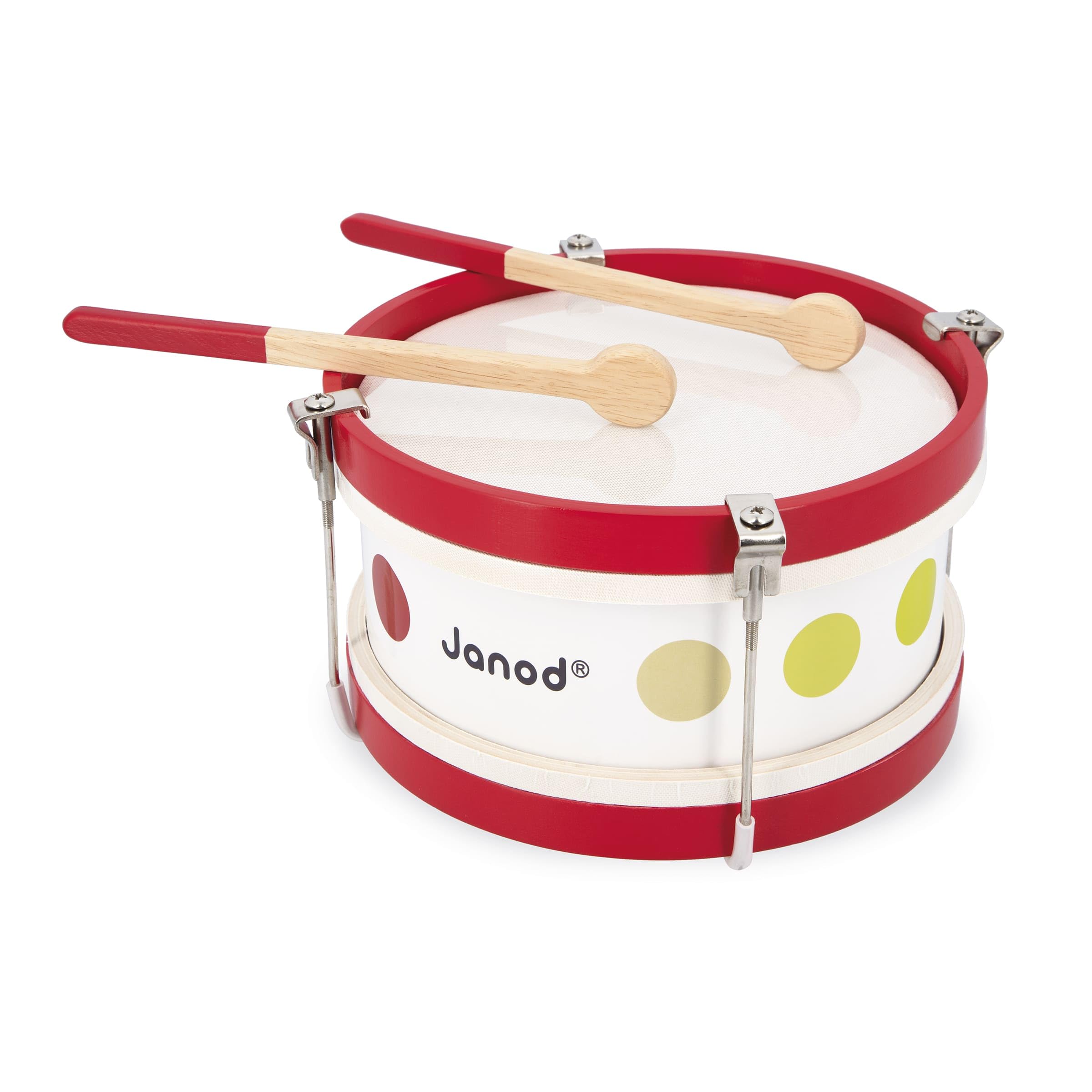 Janod - Il Mio Primo Tamburo Coriandoli (Legno), Strumento Musicale per Bambini, Giocattolo Di Imitazione e Risveglio Musicale - Da 2 Anni in su, J07608