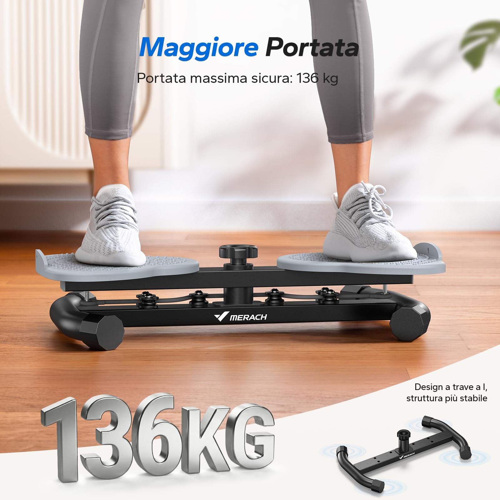 MERACH Twist Waist Board, Waist Whisper con 2 Fasce Elastiche, Pedana Rotante Allenamento Dimagrante per Core e Vita, Portata Massima 136 kg per Fitness