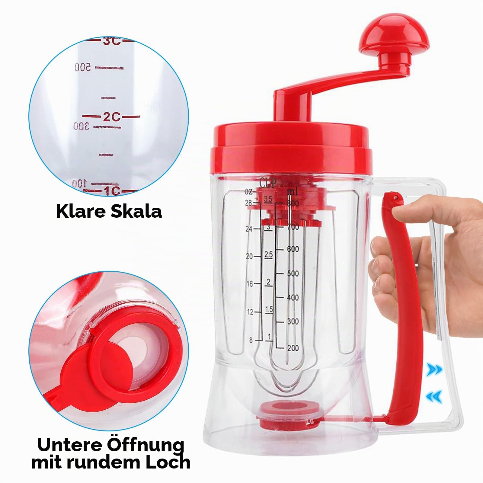 Teigspender Teigportionierer, Handkurbel Teigspender Rührseparator, Gebäck Cupcake Mixer mit Waage, Handgehaltener Pancake Portionierer Haushalts Backwerkzeuge