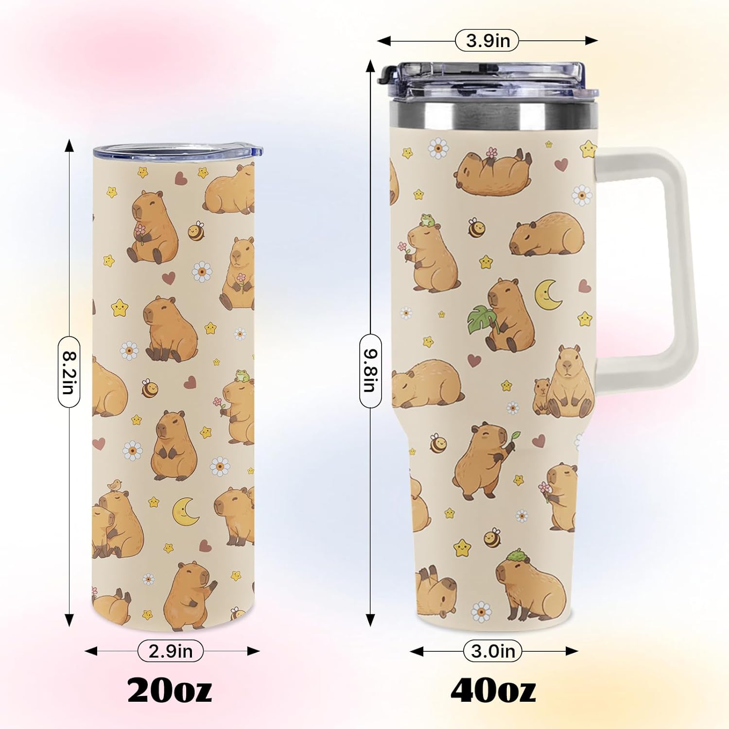 Capybara Tumbler, 40 oz Stainless Steel Tumbler with Handle and Straw, Large Capacity Insulated Travel Mug with Lid, Double Wall Vacuum Cup - Image 4