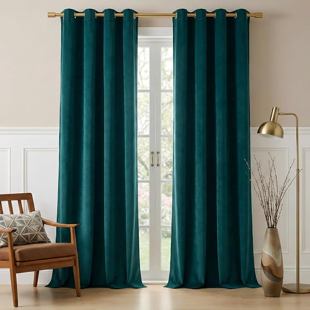 NICETOWN NICETOWN Greyish Blue Velvet Curtains 108 inches Long - Insulated Blackout Drapes for Patio Sliding Door, Heavy Soft Drapes Extra Long Window Treatments for Cinema, Theater (2 Panels)