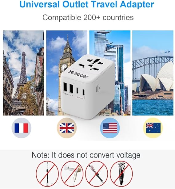 Universal Travel Adapter, International Power Plug Adapter with 3 USB-C & 2 USB-A Ports, All-in-One Worldwide Wall Charger for US EU UK AUS, Compatible with Type C/G/A/I Plugs for Travel