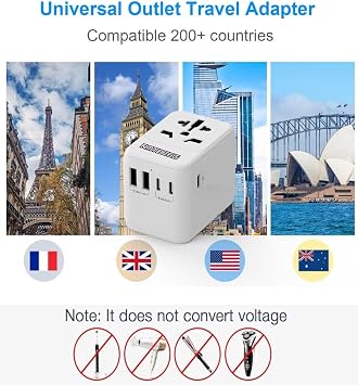 Universal Travel Adapter, International Power Plug Adapter with 3 USB-C & 2 USB-A Ports, All-in-One Worldwide Wall Charger for US EU UK AUS, Compatible with Type C/G/A/I Plugs for Travel