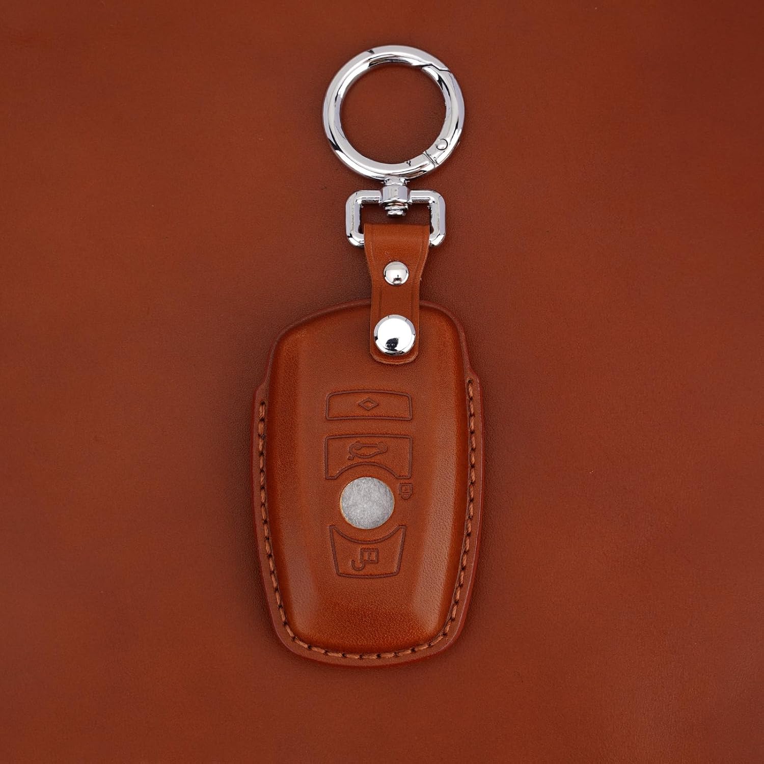 Genuine Leather Key Fob Cover,Key Shell Compatible for BMW 1-7 Series X3-X6 M5 M6 3GT 5GT - Smart Key (Dark brown)
