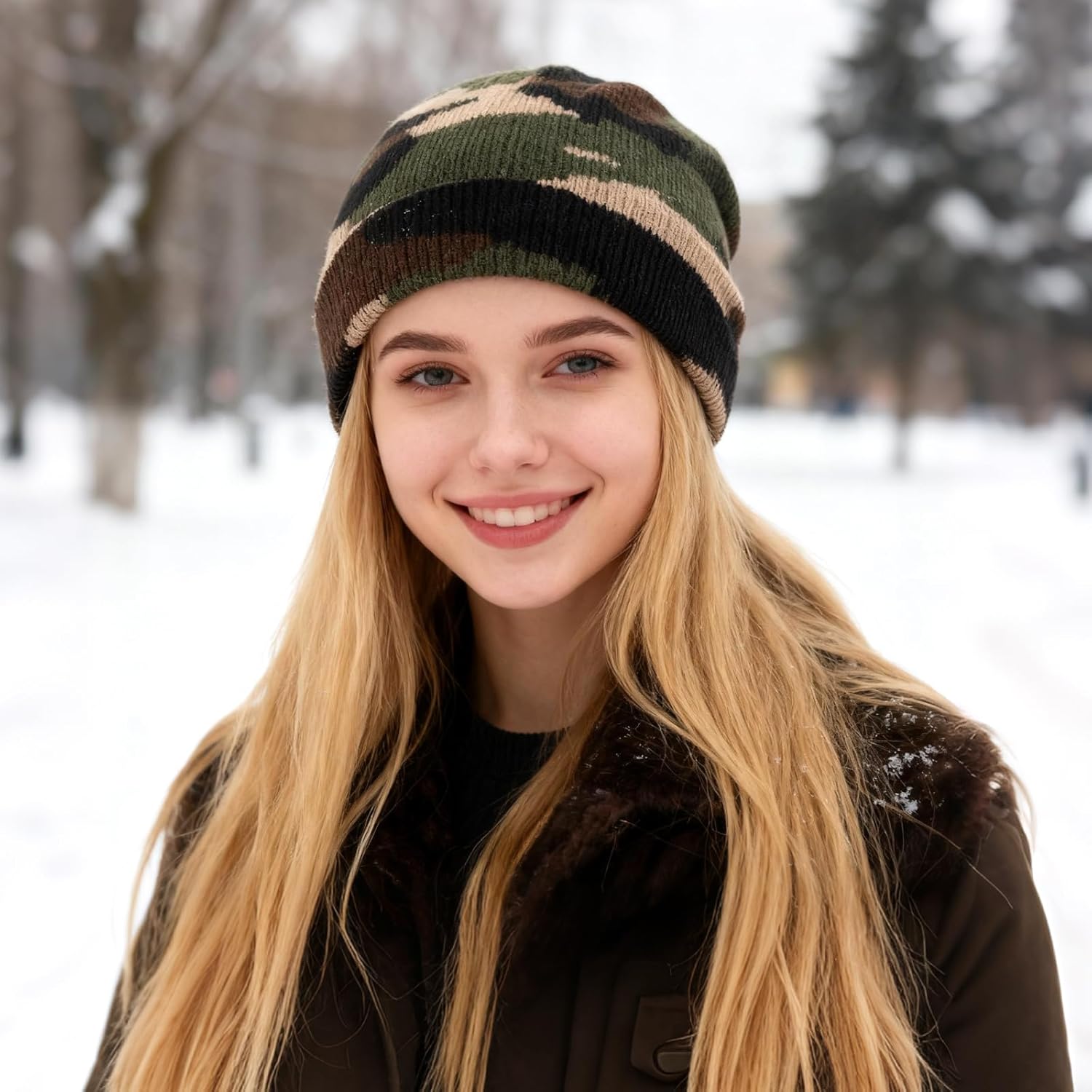 Knit Beanie for Women Men Leopard Cow Print Camouflage Winter Hat Soft Stretchy Warm Knit Cap for Streetwear Outdoor - Image 3