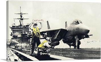 ARTCANVAS Applause Jet Aircraft Carrier Canvas Art Print Stretched Framed Painting Picture Poster Giclee Wall Decor by Banksy - 12" x 8" 0.75" Deep