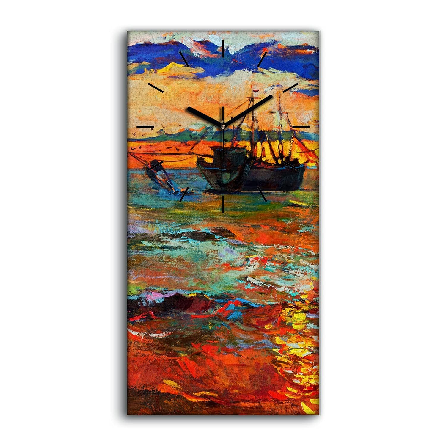 Horloge sur toile art moderne mer et navires 30x60cm tableau de qualité