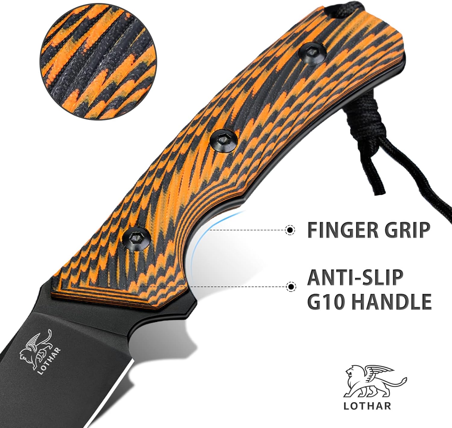 LOTHAR Fixed Blade Hunting Knife for Men, Full Tang D2 Survival knives with Leather Sheath, G10 Handle Outdoor Camping Knife, Suitable for Wild survival, hunting, Camping, Adventure, Bushcraft Knife : Sports & Outdoors