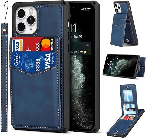 iCoverCase Funda tipo cartera para iPhone 11 Pro Max con tarjetero bloqueo RFID de piel sintética de alta calidad, cierre magnético, ranuras para