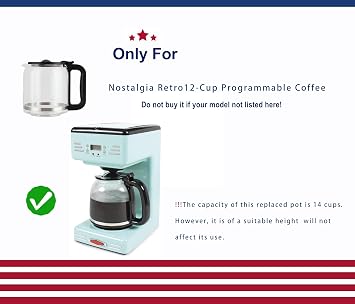 Coffee pot replacement compatible with Nostalgia Retro 12-Cup Programmable Coffee