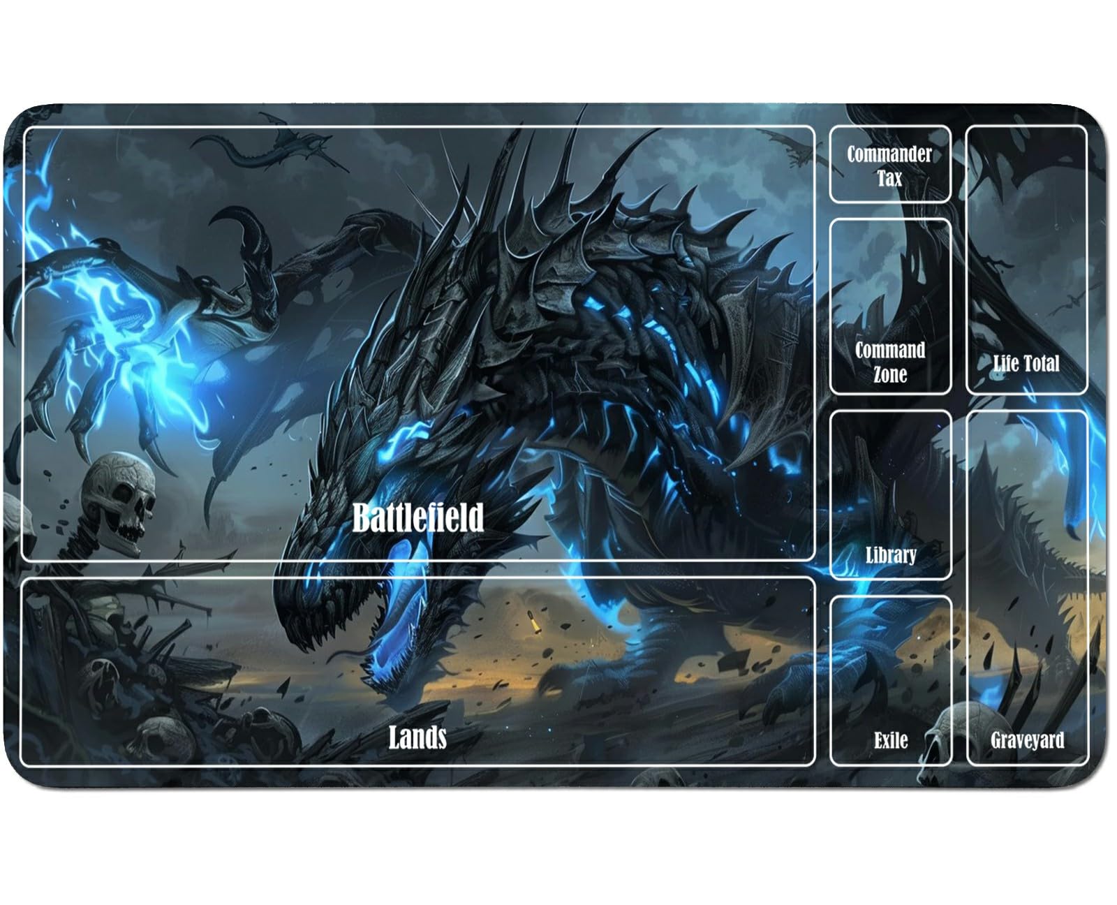 RWUTYTIUL for MTG Card Playmat 24 X 14 Inch with A Zone, Stitched Play Mat for Commander Board TCG RPG CCG Game Desktop Tablet Mouse Pad for Playing Accessories, Flame Blue Dragon