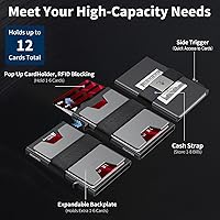 Vista 46 de Cartera delgada de aluminio para hombre, placa trasera expandible duradera, bloqueo RFID, billetera desplegable de metal minimalista, con capacidad