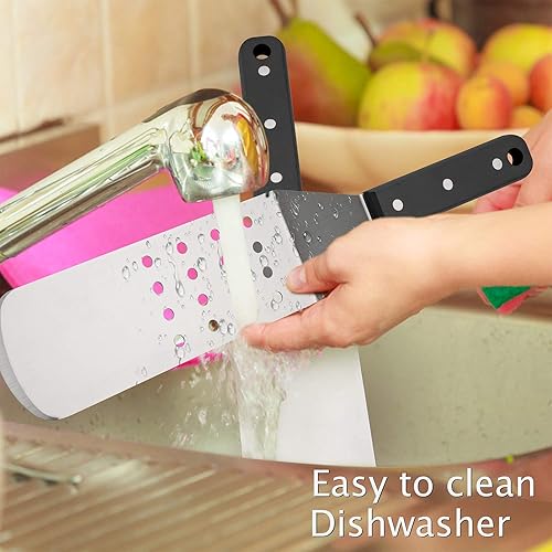 Miniatura 7 de HaSteeL - Juego de espátulas de metal, espátula de acero inoxidable con mango de madera, resistente y larga para panqueques, girador de hamburguesas