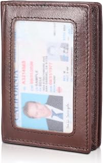 RFID Blocking Front Pocket Minimalist Slim Leather Bifold Wallet Credit Card Case Holder ID Window