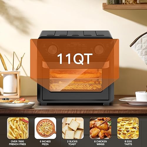 Miniatura 6 de Horno tostador compacto de 2 rebanadas de 11 cuartos de galón con menús de referencia, horno de encimera de convección de 1500 W, tiempo y