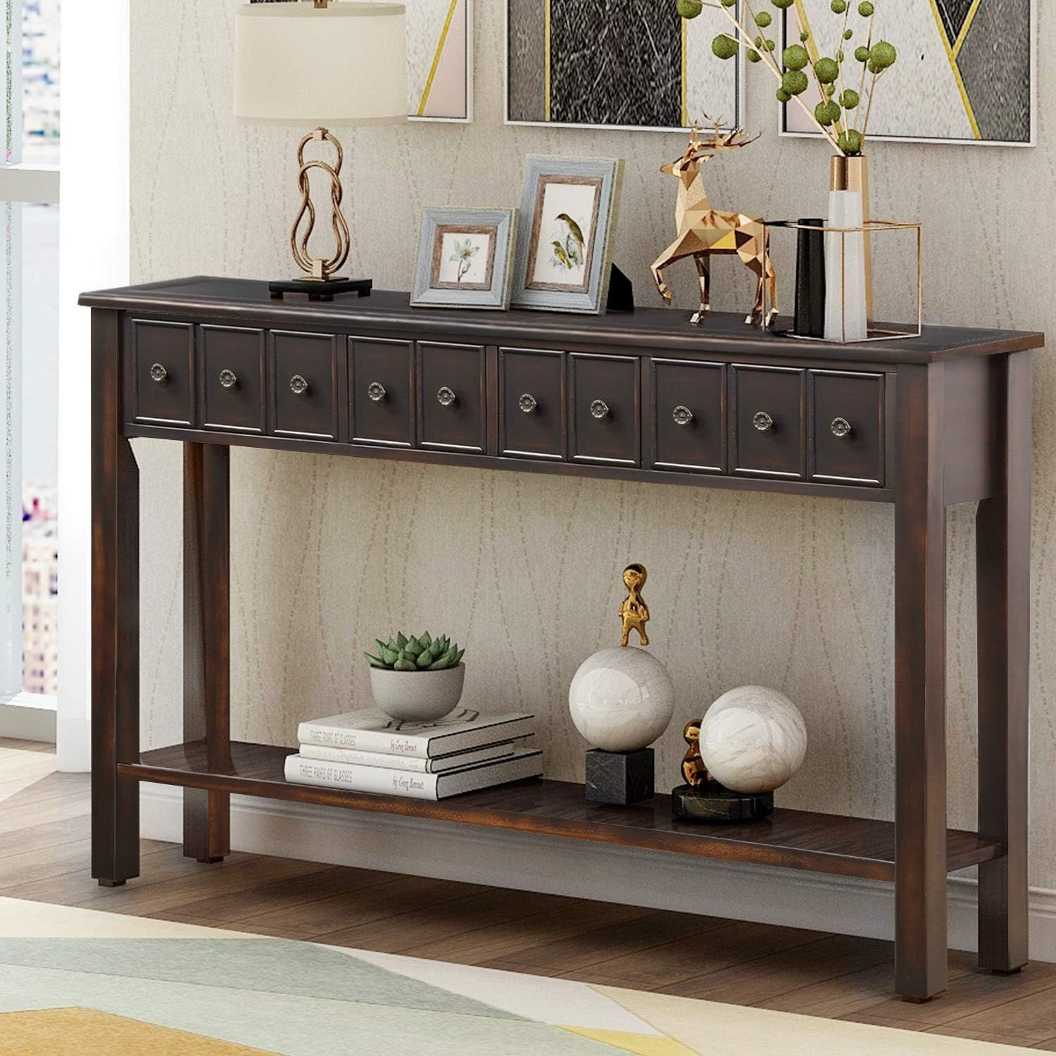 Buy Sofa Table Long Console Table With Drawers And Shelf For Entryway Easy Assembly Hall Table