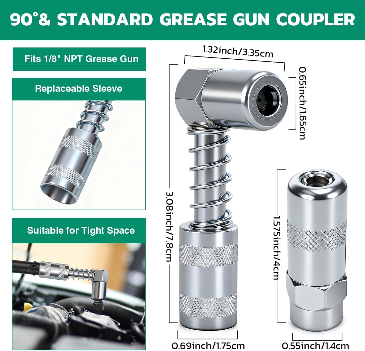 Grease Fittings Assortment Kit with DIY Tool Storage Box Organizer, 300PCS SAE & Metric Grease Zerk (Straight/45°/90°) with Standard & 90° Couplers, Dust Caps & 7-11mm Wrench Set for Grease Gun