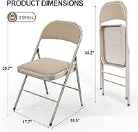 Vista 3 de VINGLI Paquete de 6 sillas plegables con asientos acolchados, marco de metal con asiento y respaldo de tela, capacidad de 350 libras, color caqui