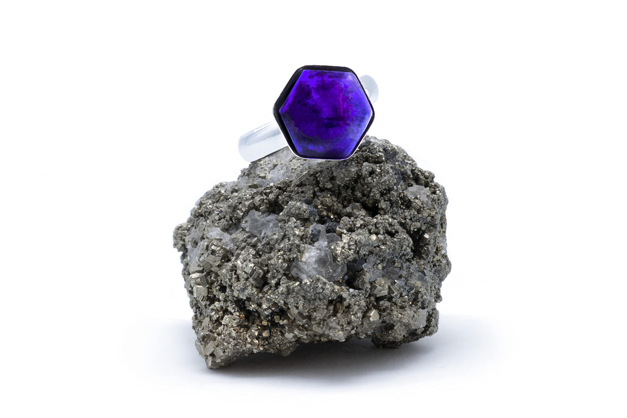 Anillo de Plata 925 con Amatista (Piedra Natural) 10mm Hexágono - Disponible Anillo Ajustable, Tamaño de XS a XXXL, para Hombre, para Mujer - Caja Regalo Gratis
