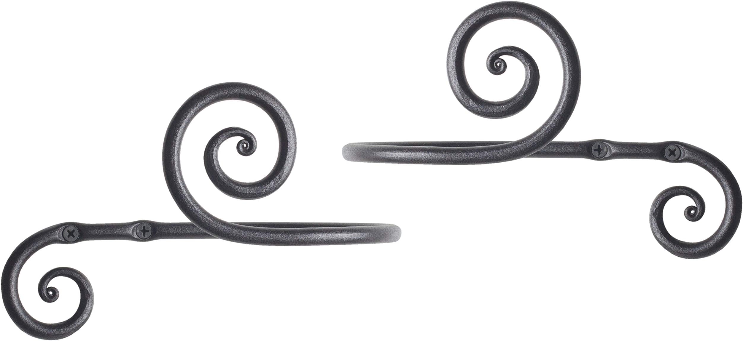 RTZEN Decorative Large Curtain Holdbacks - Set of 2 - Wrought Iron Window Drapery Tiebacks - Handmade Rod Drape Tieback Black Hooks - Rot Metal Drapes Hangers - Unique Hand Craft Décor