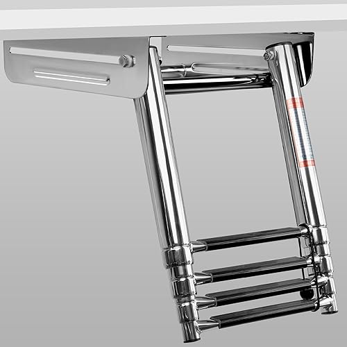 4-Step Stainless Steel Sliding Dive Ladder - Telescoping Ladder for Pontoon Boat, 900 lb Capacity