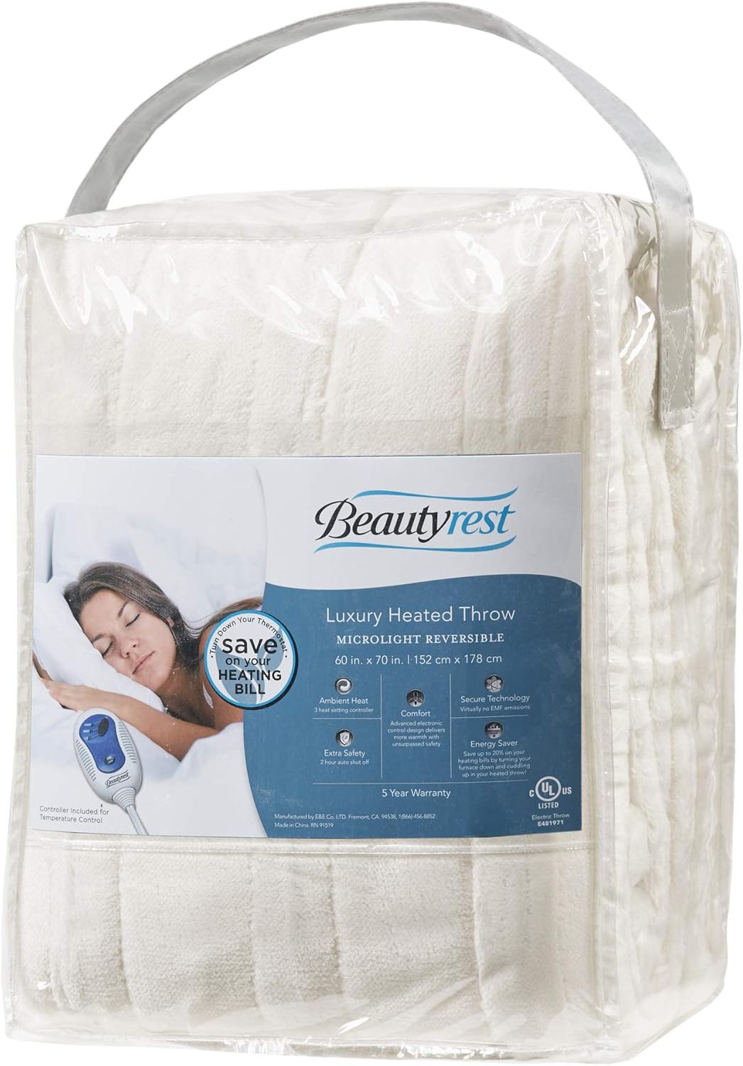 Beautyrest Heated Electric Blanket for Cold Weather, Fast Heating Heated Blanket, Auto Shut Off, Virtually Zero EMF, Multi Heat Setting, UL Certified, Ivory Throw (60 inx70 in) - Image 4