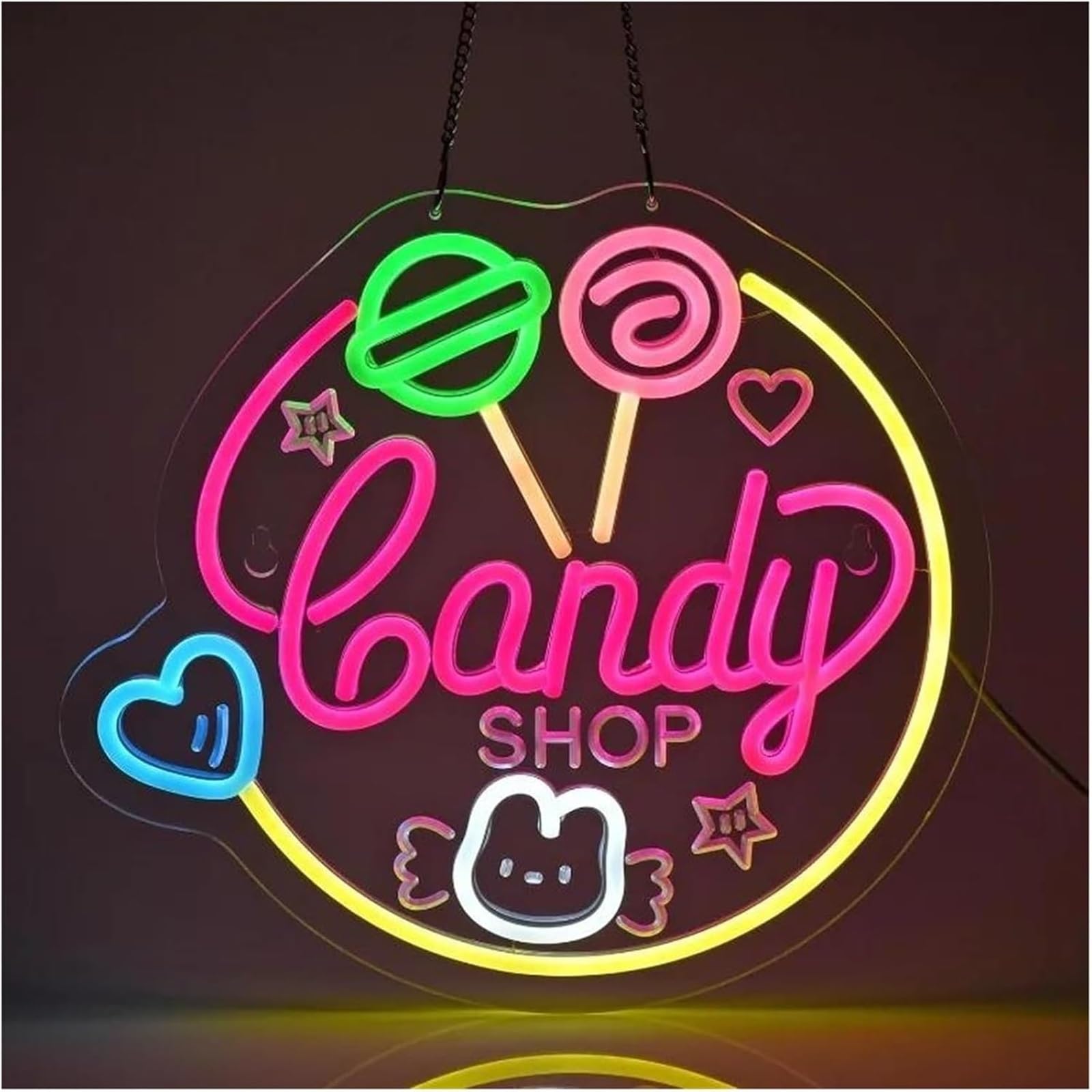 Aextroi neon Lights Sign Neon Sign Candy Shop, Light Wall Decor, Lollipops 32cm×35cm