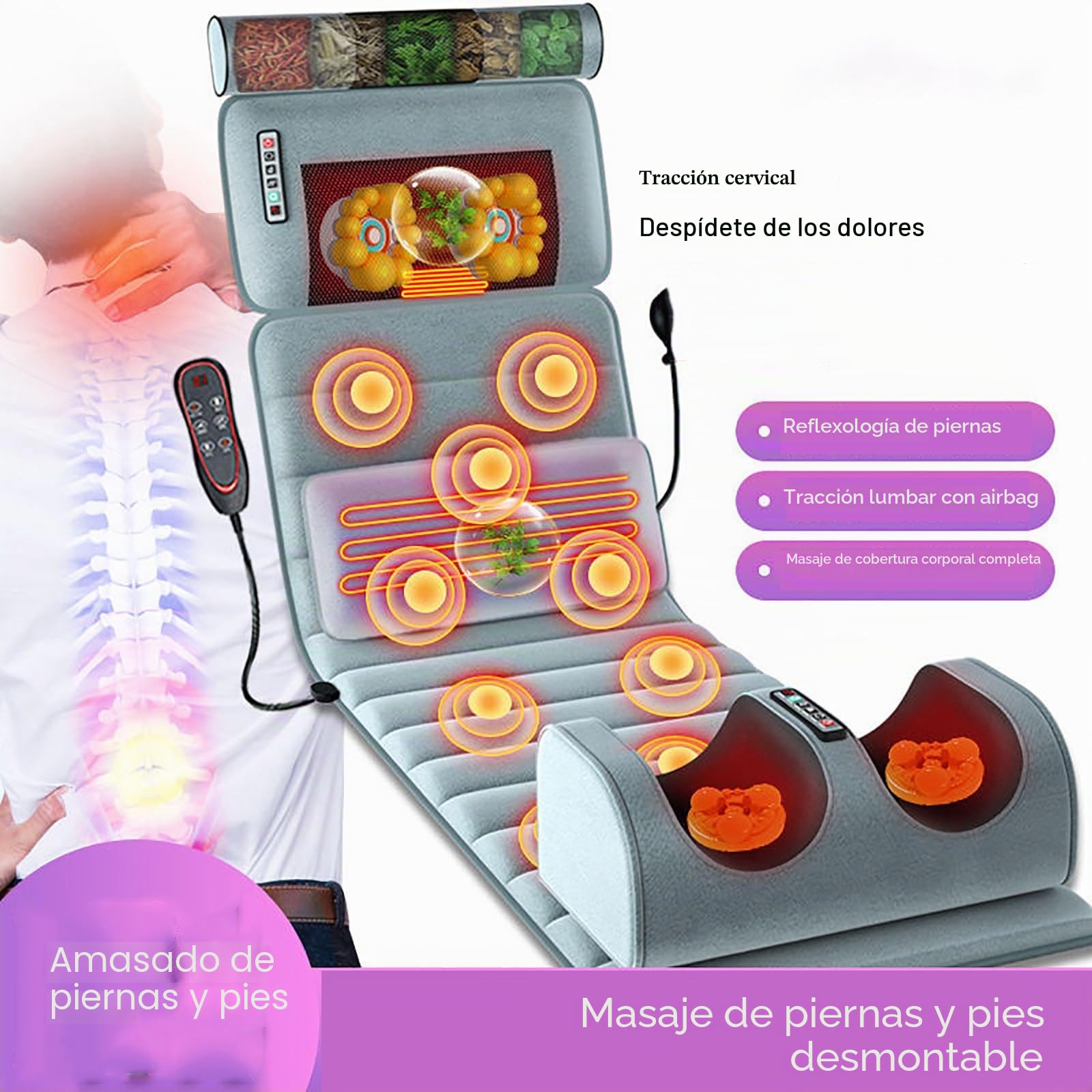 Colchón de Masaje Térmico con Vibración y Calor para Relajar Dolores Musculares y Dormirse,Leather