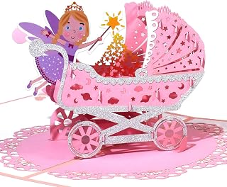 Pink Stroller Pop Up 3D Greeting Cards with Blank Note Card & Envelope, ideal celebration gift for Baby Shower, Love, Anniversary, Special Moments, Inspirational, Birthday, Holiday, Party