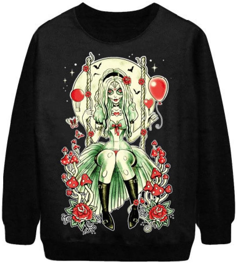 Women Hoodies Princess Floral Print Sweatershirt Slim Punk Free Size KG43