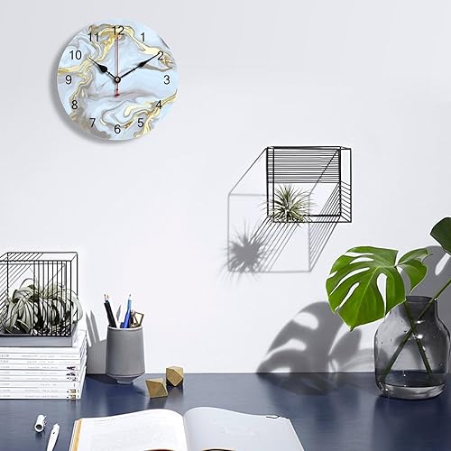 Miniatura 3 de Reloj de pared de lujo de mármol dorado, funciona con pilas, reloj redondo silencioso sin tictac de 12 x 12 pulgadas para decoración del hogar,