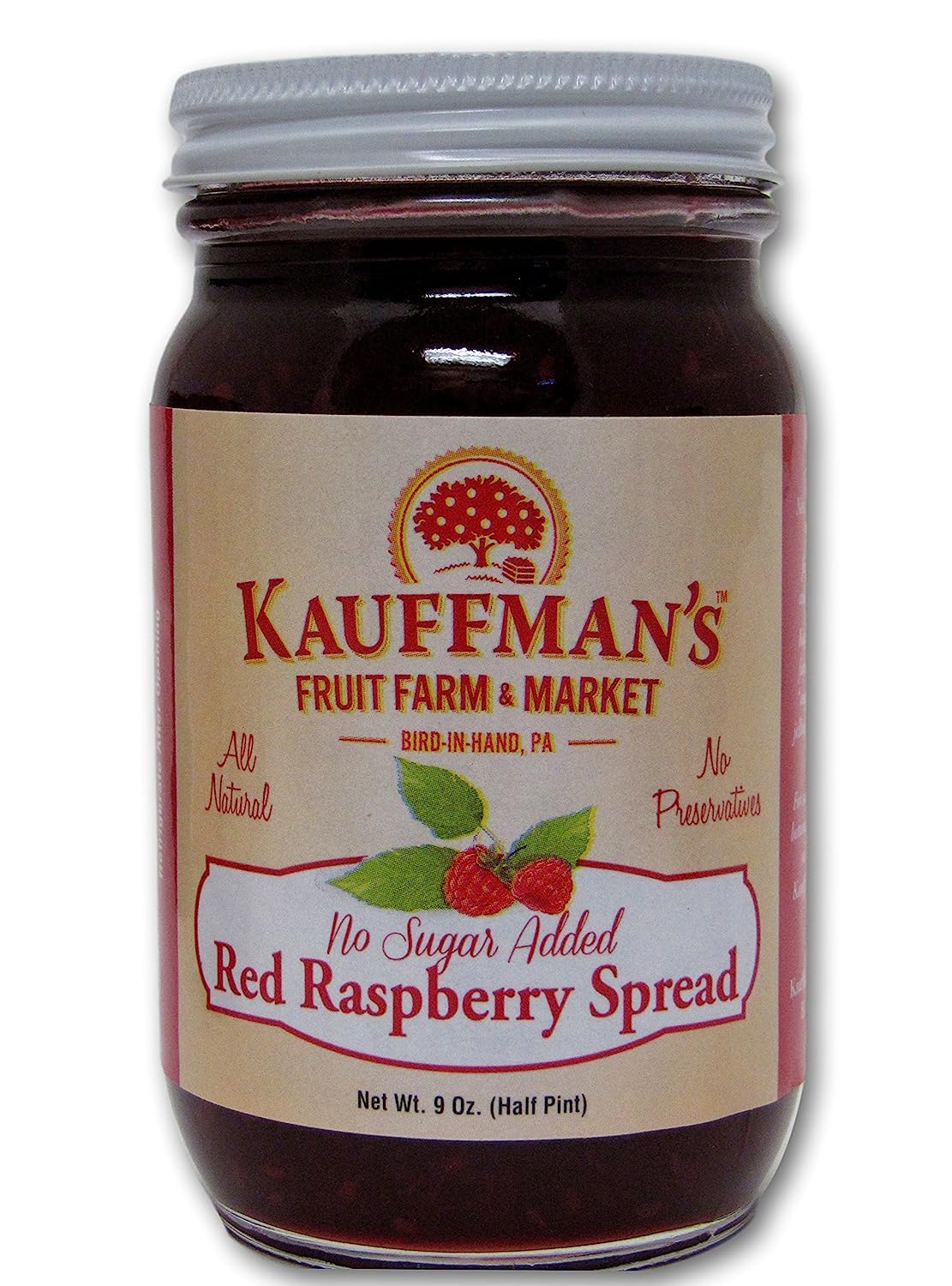Kauffman Orchards Red Raspberry Fruit Spread, All Natural, No Preservatives or Granulated Sugar Added, 9 Oz. (Pack of 6)