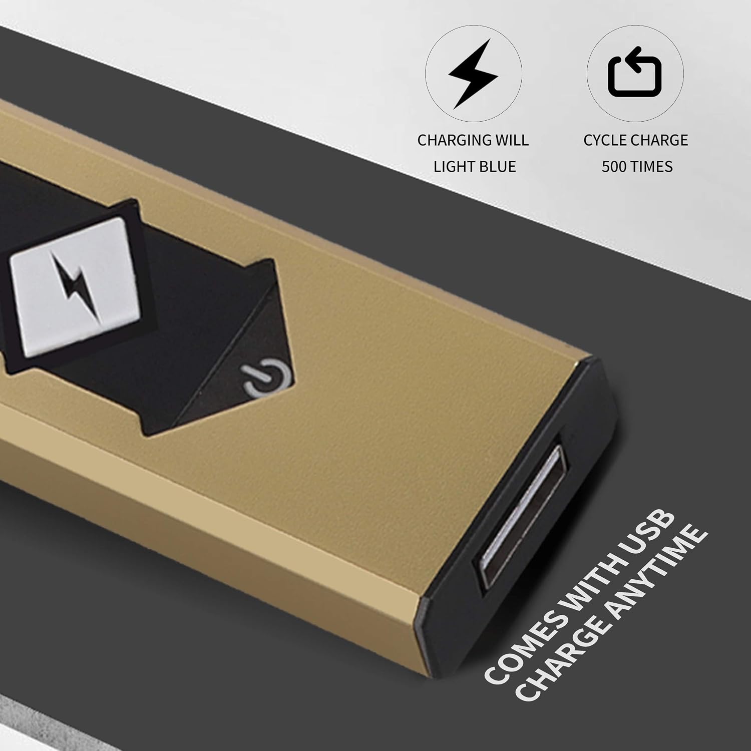 JUNTAI Candle lighters, Unique lighters Design, Mini Lighter Without Additional Charging Cable, Candle Lighter with USB Head, Multi-Color Options, Metal Frosted Shell(Gold Double)