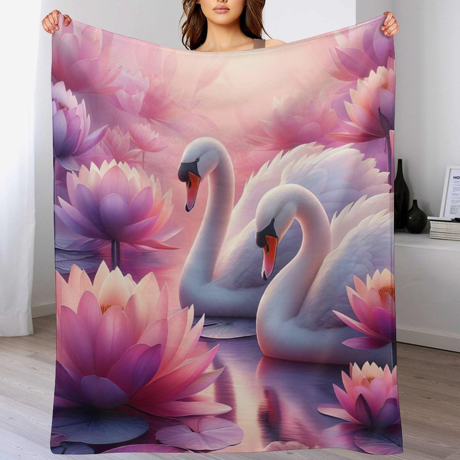 Manta de cisne para sofa y cama 100x130 cm de franela suave para las cuatro estaciones