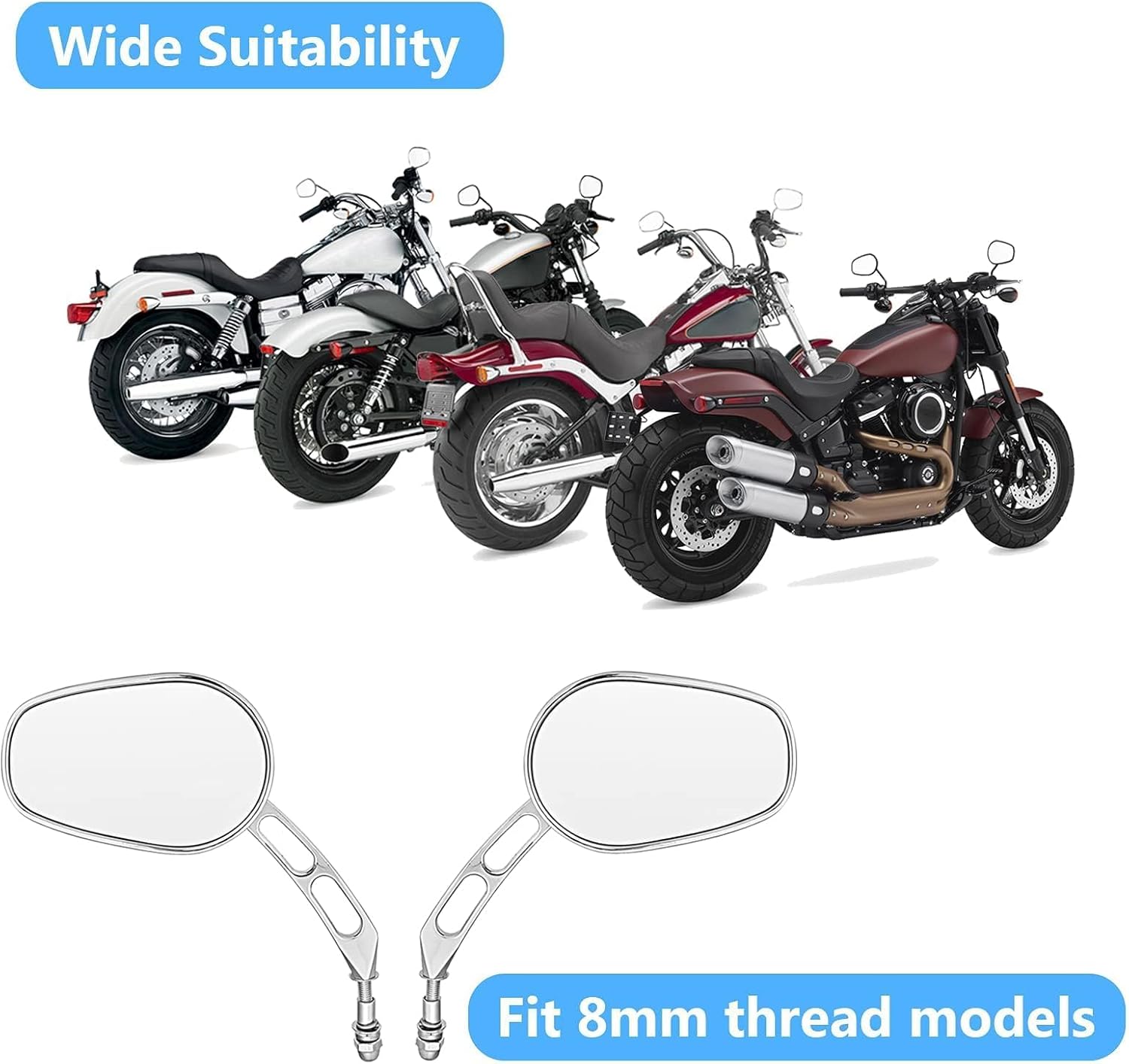 WeiSen Motorcycle Rear View Mirrors, M8 Motorcycle Mirror 360 Degree Adjustment Compatible with Harley Sportster Street Glide Road Glide Road King Dyna Softail Touring, Chrome