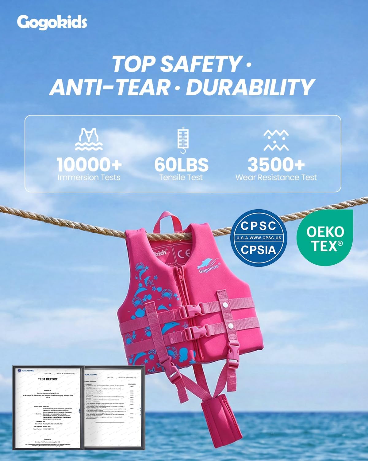 Gogokids Toddler Swim Vest, Kids Floaties – Boys & Girls Buoyancy Jacket for Pool & Beach, Fits 2-8 Years / 22-60 lbs