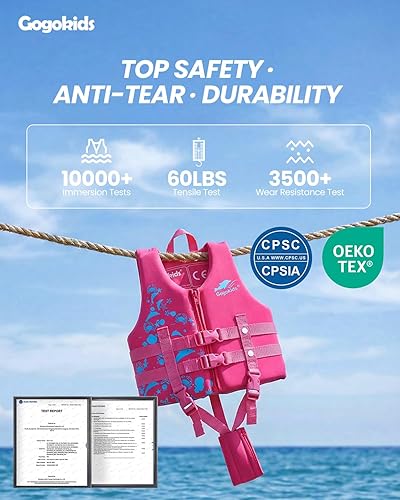 Vista 2 de Gogokids Chaleco de natación para niños, flotadores para bebés – Chaleco de flotabilidad para niños y niñas para piscina y playa, para niños de 2 a