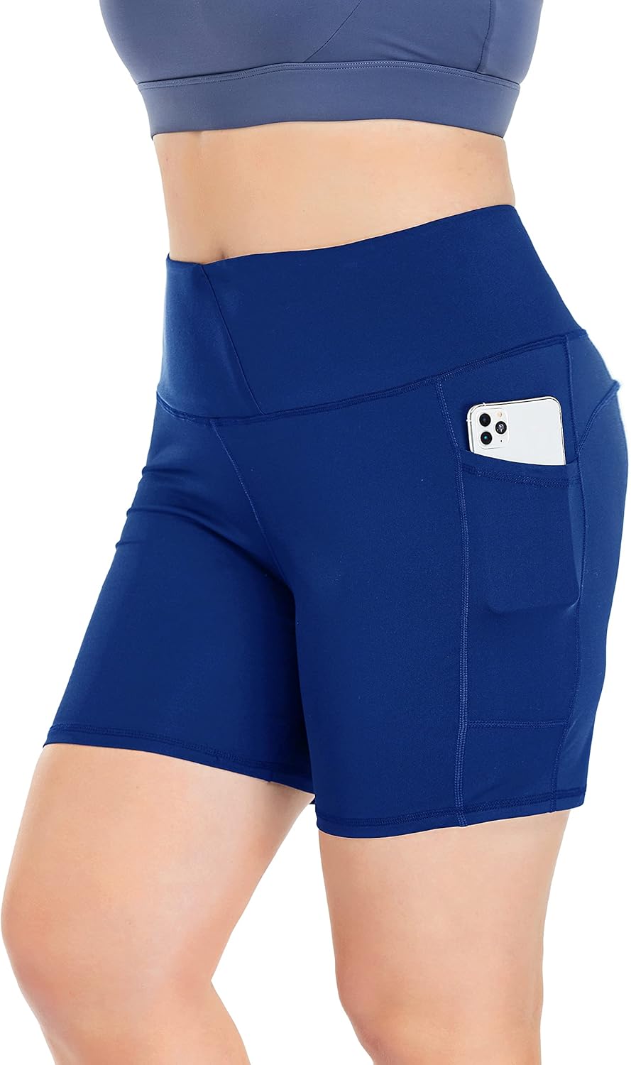 ZERDOCEAN Women's Plus Size 8" / 5" High Waist Biker Shorts Yoga Workout Sports Athletic Running Shorts with Pockets - Image 4