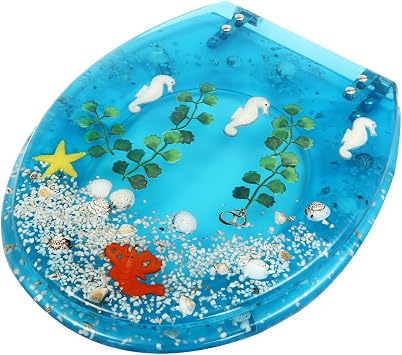 14.2x16.9in Resin Toilet Seat Transparent Heavy Duty Toilet Seats 3D Effects Decorative Ocean Style